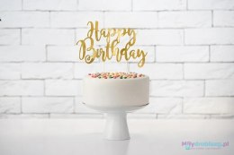Topper na tort urodziny Happy Birthday złoty 22,5cm