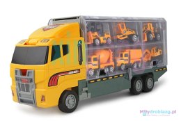 Transporter ciężarówka TIR wyrzutnia + metalowe auta maszyny budowlane