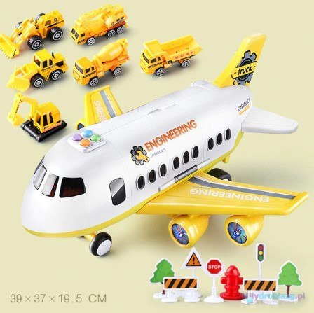 Transporter samolot + 3 auta pojazdy budowlane