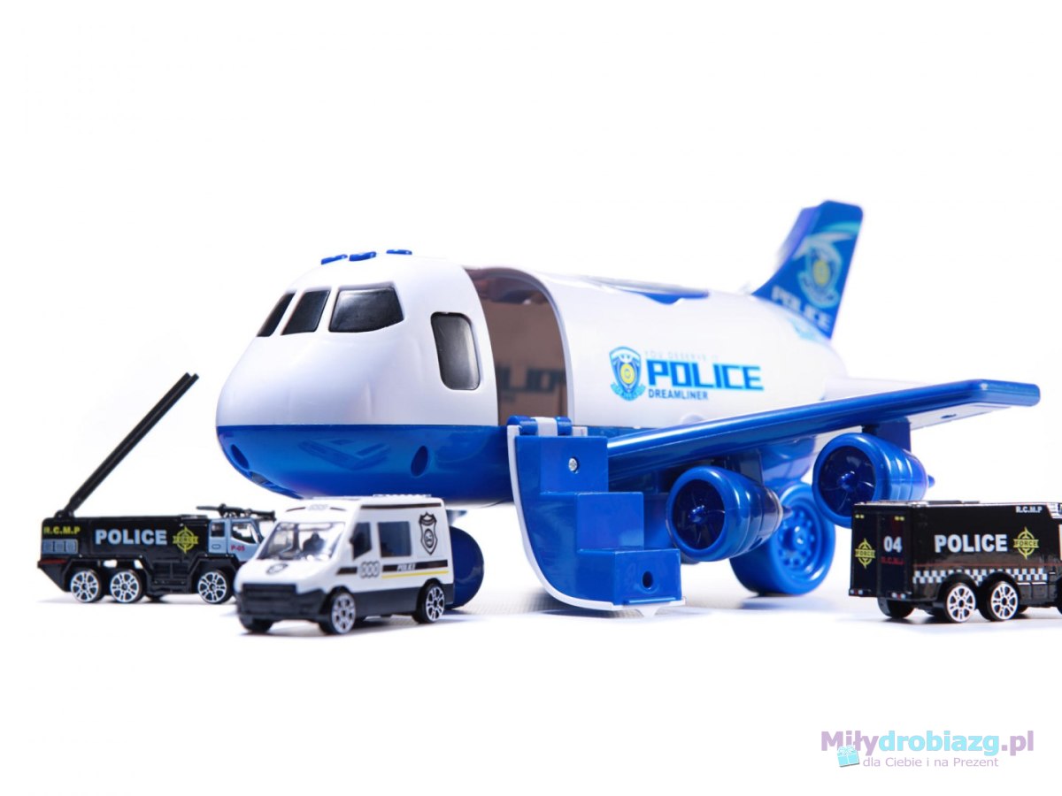 Transporter samolot + 3 auta policja