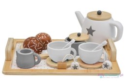 Serwis kawowy drewniany naczynia dla dzieci zestaw kuchenny do herbaty taca filiżanki