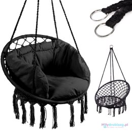 Huśtawka fotel bocianie gniazdo z oparciem czarna 80cm + poduszki