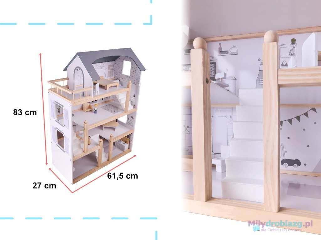 Domek dla lalek drewniany + mebelki 80cm