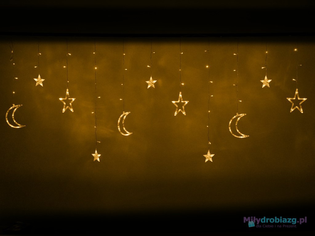 Lampki LED kurtyna księżyc gwiazdy 2,5m 138LED ciepły