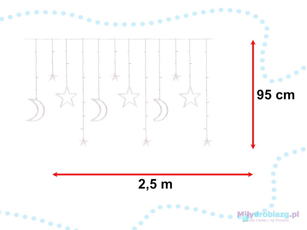 Lampki LED kurtyna księżyc gwiazdy 2,5m 138LED multikolor