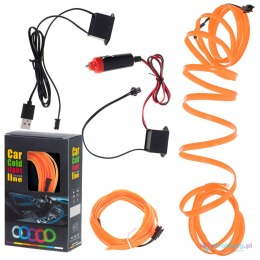 Oświetlenie ambientowe LED do samochodu / auta USB / 12V taśma 3m pomarańczowa