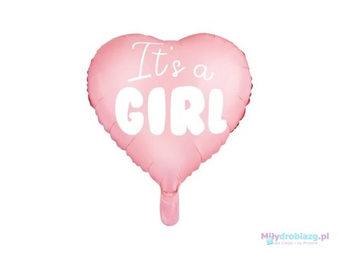 Balon foliowy "It's a girl" na baby shower serce różowe 48cm