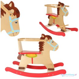 Konik koń na biegunach bujak dla dziecka z oparciem drewniany