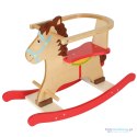 Konik koń na biegunach bujak dla dziecka z oparciem drewniany