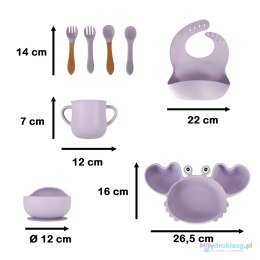 Naczynia silikonowe dla dzieci niemowląt krab zestaw 9 elementów fioletowy