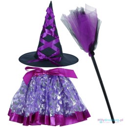 Kostium strój karnawałowy przebranie czarownica wiedźma 3 elementy fioletowy