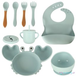 Naczynia silikonowe dla dzieci niemowląt krab zestaw stołowy 9 elementów niebieski
